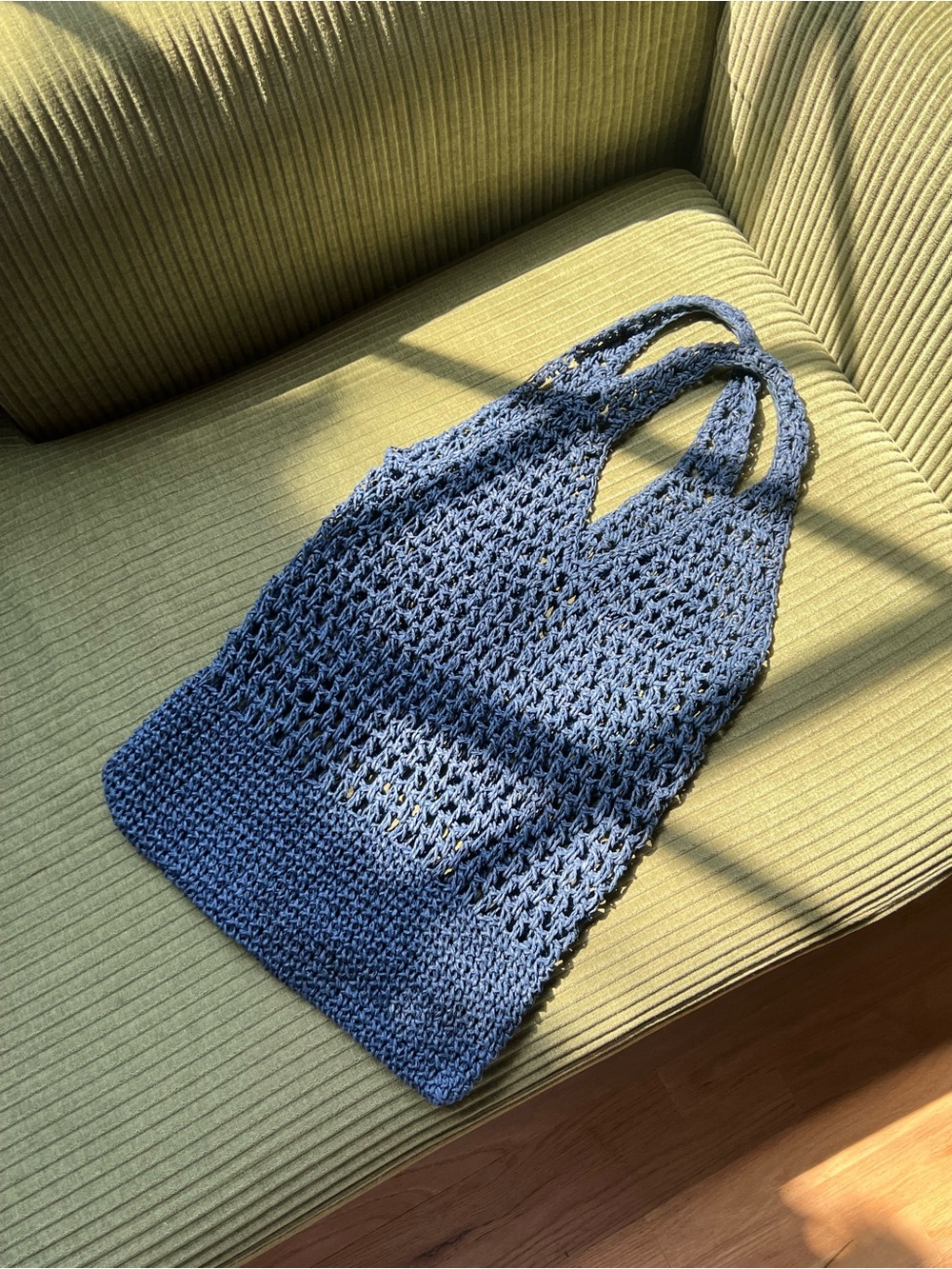 Blue Crochet Market Tote Bag with Inner Pouch